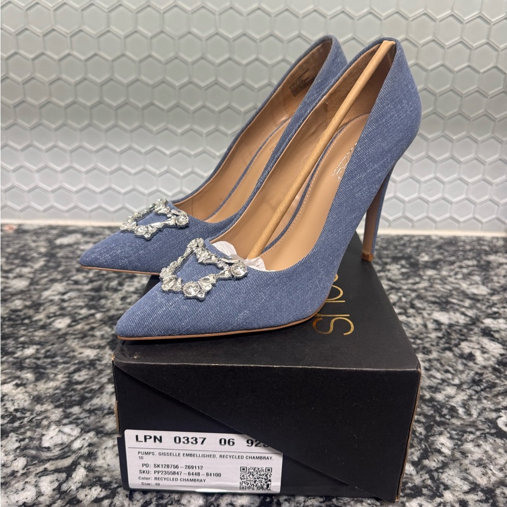 Shoe Dazzle Blue Crystal Embellished Heels